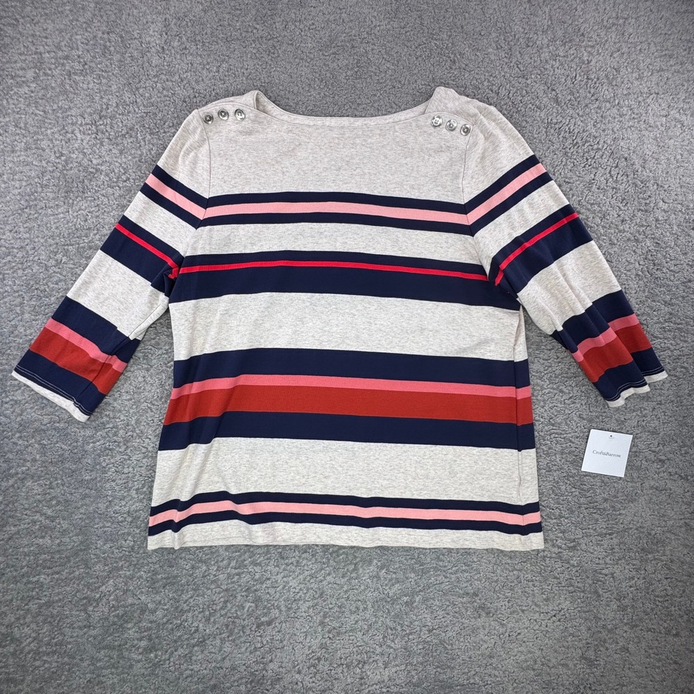 Croft & Barrow Womens XXL Striped Boatneck Top 3/4 Sleeve Button Shoulder